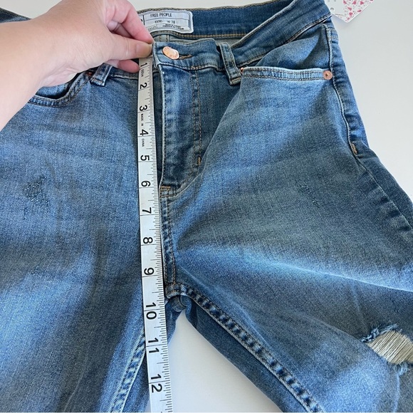Free People Womens Great Heights Skinny Jeans Frayed Hem Blue - Picture 13 of 13